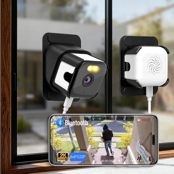 Wrongduck Window Camera 3MP 2K WiFi Indoor Outdoor Camera with AI Night Vision Motion Detection No Drill Installation for Home Door Window Monitoring