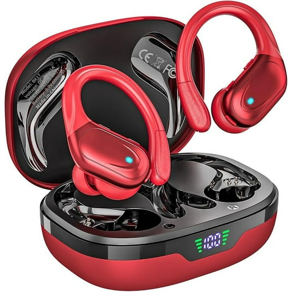 Wrongduck Wireless Earbuds Sports Bluetooth Headphones, 80H Playtime Ear Buds with LED Power Display, Noise Canceling IPX7 Waterproof Earphones for Workout and Running