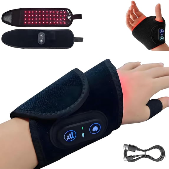 Wrongduck Wireless Wrist Wrap with Red Light and 3 Heat Levels Rechargeable Hand Warmer Band Adjustable LED Wrist Support for Daily Use