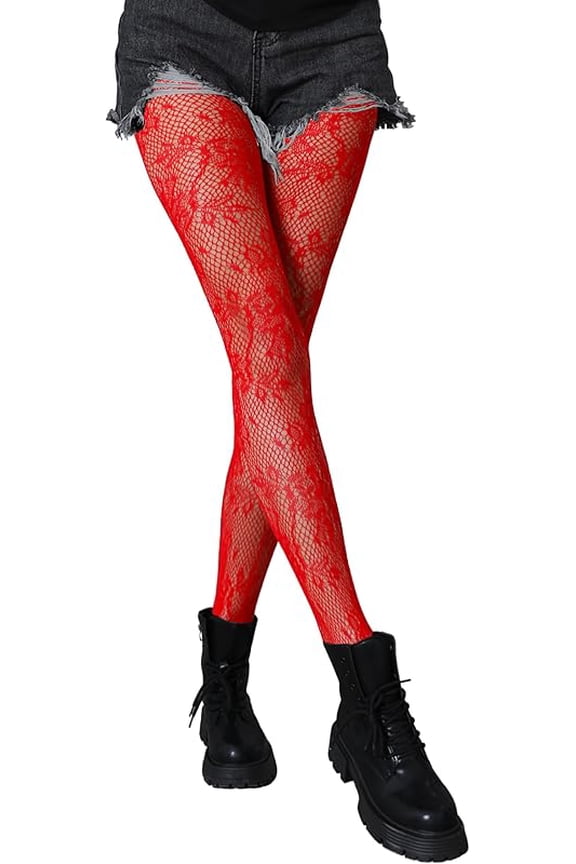 Wrongduck Women Fishnet Stockings with Floral Pattern, High Waist Stretchy Lace Tights, Snag-Resistant Patterned Tights for Parties Cosplay Daily Wear