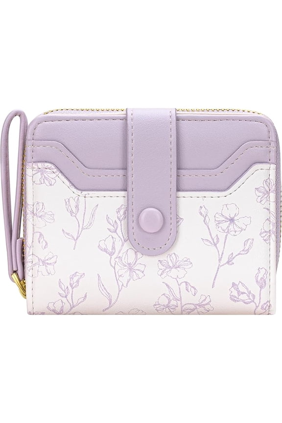 Wrongduck Women Floral Wallet RFID Credit Card Holder, Small Bifold PU Leather Purse with Zipper Coin Pocket and ID Window