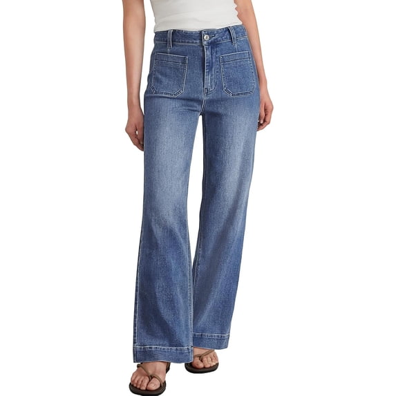 Wrongduck Women High Waisted Wide Leg Jeans Stretchy Straight Leg Baggy Denim Pants Casual Loose Fit Retro Style Jeans