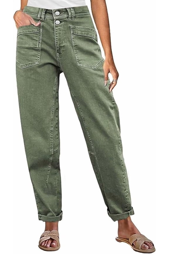 Wrongduck Women Mid Rise Straight Leg Cropped Pants Stitch Detail Barrel Leg Casual Dressy Pants for Spring Summer