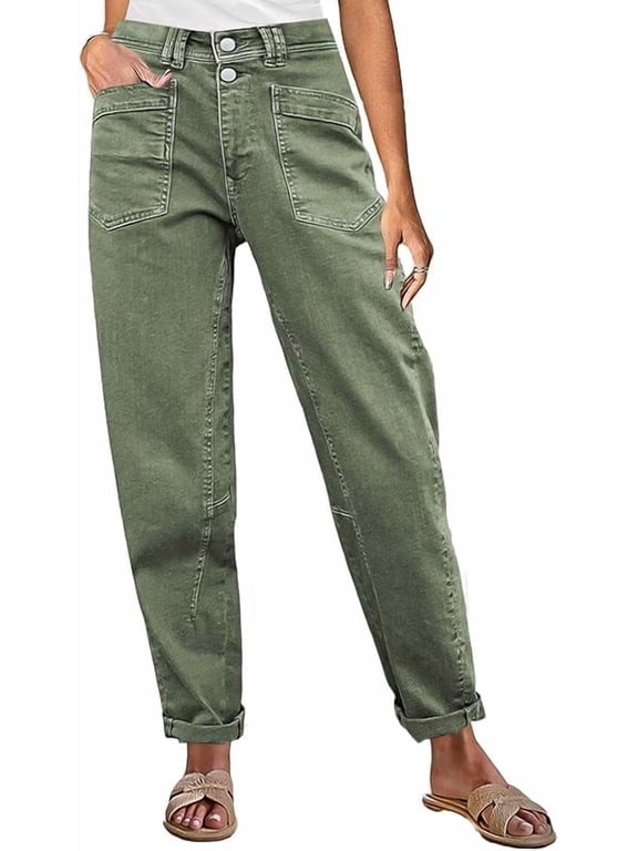 Wrongduck Women Mid Rise Straight Leg Cropped Pants Stitch Detail Barrel Leg Casual Dressy Pants for Spring Summer