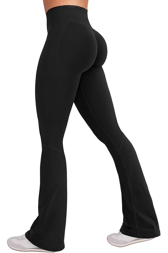 Wrongduck Women Mini Flared Leggings with Hidden Scrunch, Seamless Bootcut Workout Pants, High Stretch Compression Flare Yoga Leggings