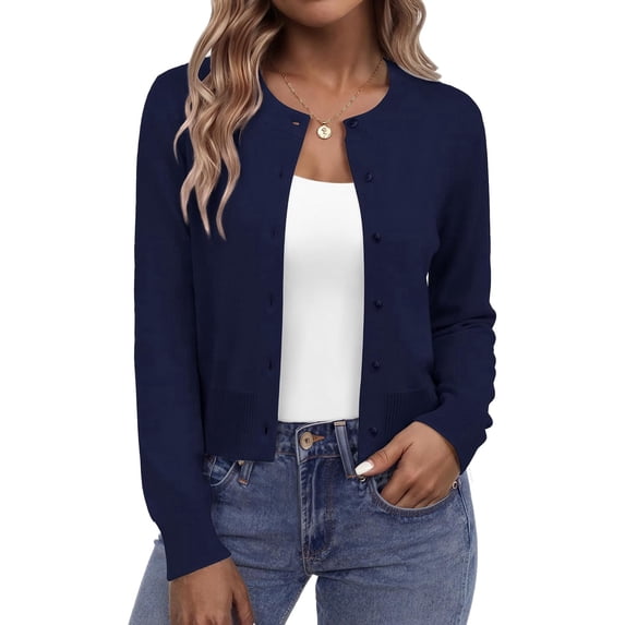 Carlikeit Women's Cropped Cardigan Sweater 2026 Button Down Knit Bolero Shrug Long Sleeve Lightweight Cardigan for Dresses, Office, Travel and Casual Wear