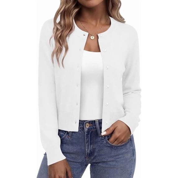 Carlikeit Women's Cropped Cardigan Sweater 2026 Button Down Knit Bolero Shrug Long Sleeve Lightweight Cardigan for Dresses, Office, Travel and Casual Wear
