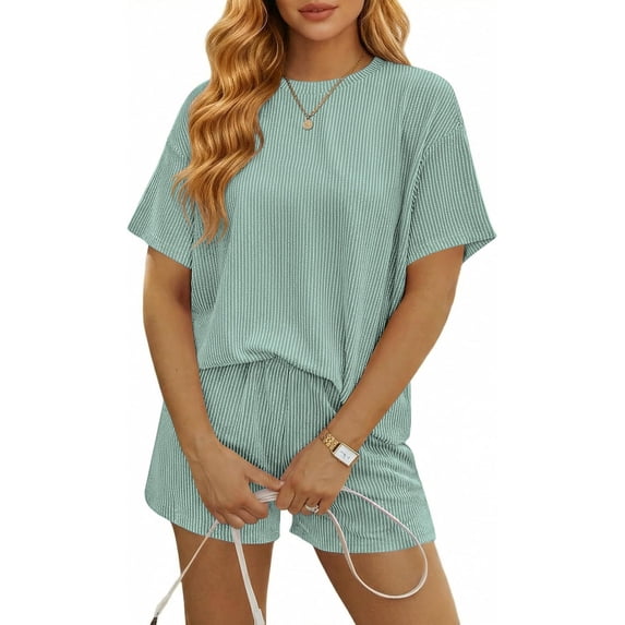 Wrongduck Women's Elegant Ribbed Romper 2026 Short Sleeve Loose Fit Jumpsuit with Keyhole Back and Pockets Vacation Beach One Piece Outfit