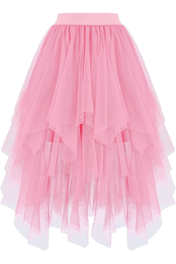 Wrongduck Women's Fairy Tulle Skirt High Waist Irregular Midi Tutu Skirt Layered Puffy Mesh Skirt for Wedding Party Prom Cosplay Holiday Dress Up