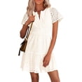 thumbnail image 1 of Wrongduck Women's Hollow Out Lace Dress 2026 Summer V Neck Mini Dress Short Sleeve A Line Vacation Party Outfit, 1 of 16