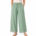 thumbnail image 1 of Wrongduck Women's Lace Trim Wide Leg Pants, Cropped Palazzo Trousers with Drawstring Elastic Waist and Pockets, Lightweight Summer Casual Lounge Pants, 1 of 7