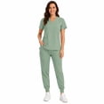 thumbnail image 1 of HIOK Women's Scrubs Set, V Neck Short Sleeve Top Jogger Pants with 6 Pockets, Adjustable Waist Stretch Uniform Workwear Outfit, 1 of 6