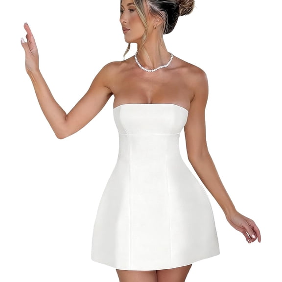 Carlikeit Women's Strapless Tube Mini Dress A Line Cocktail Party Dress Sleeveless Corset Style Short Formal Dress