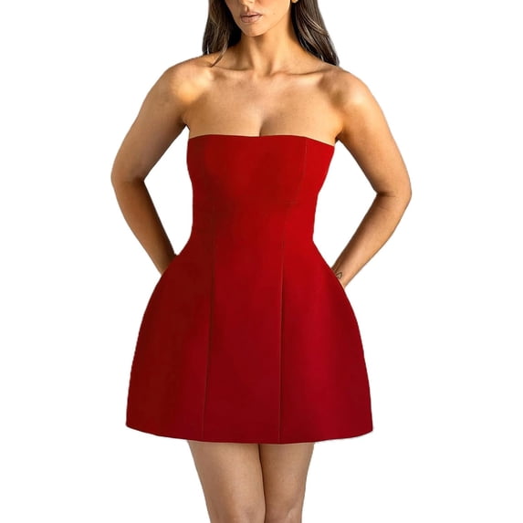 Carlikeit Women's Strapless Tube Mini Dress A Line Cocktail Party Dress Sleeveless Corset Style Short Formal Dress