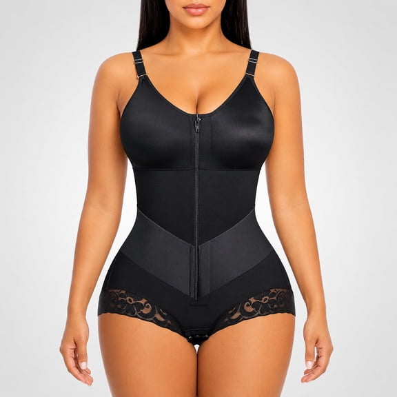 Carlikeit Women's V Shape Waist Shaping Faja Body Shaper with Adjustable Straps Hook Crotch Closure Full Body Shapewear