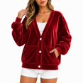thumbnail image 1 of Wrongduck Women's Velvet Cardigan Jacket Lightweight Button Front Long Sleeve Casual Sweater Coat with Pockets Spring Fall Layering Top, 1 of 7