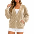 thumbnail image 1 of Wrongduck Women's Velvet Cardigan Jacket Lightweight Button Front Long Sleeve Casual Sweater Coat with Pockets Spring Fall Layering Top, 1 of 7