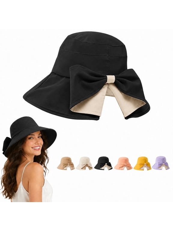 Women's Wide Brim Sun Hat with Bowknot Foldable Design Breathable Summer Beach Hat for Travel