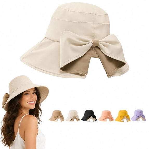 Carlikeit Women's Wide Brim Sun Hat with Bowknot Foldable Design Breathable Summer Beach Hat for Travel