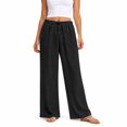 thumbnail image 1 of Wrongduck Women's Wide Leg Pants High Rise Flowy Trousers with Pockets, Wrinkle Resistant Casual Work Business Lounge Pants, 1 of 6