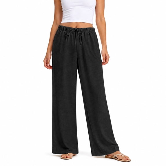 Wrongduck Women's Wide Leg Pants High Rise Flowy Trousers with Pockets, Wrinkle Resistant Casual Work Business Lounge Pants