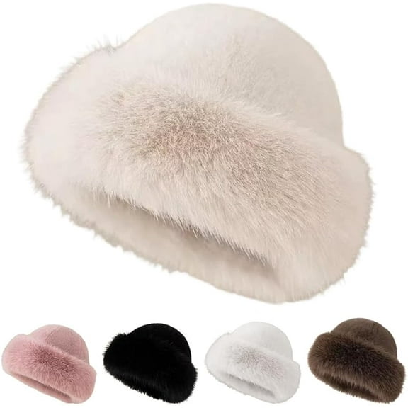 Wrongduck Women’s Winter Faux Fur Bucket Hat, 2026 Fluffy Fisherman Fuzzy Plush Hat with Ear Coverage, Warm Faux Mink Bucket Hat