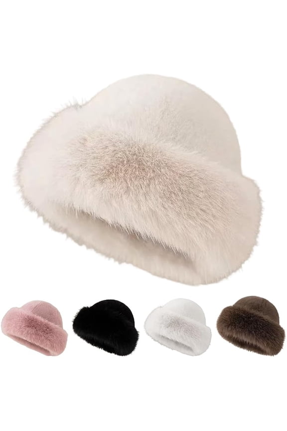 Wrongduck Women’s Winter Faux Fur Bucket Hat, 2026 Fluffy Fisherman Fuzzy Plush Hat with Ear Coverage, Warm Faux Mink Bucket Hat