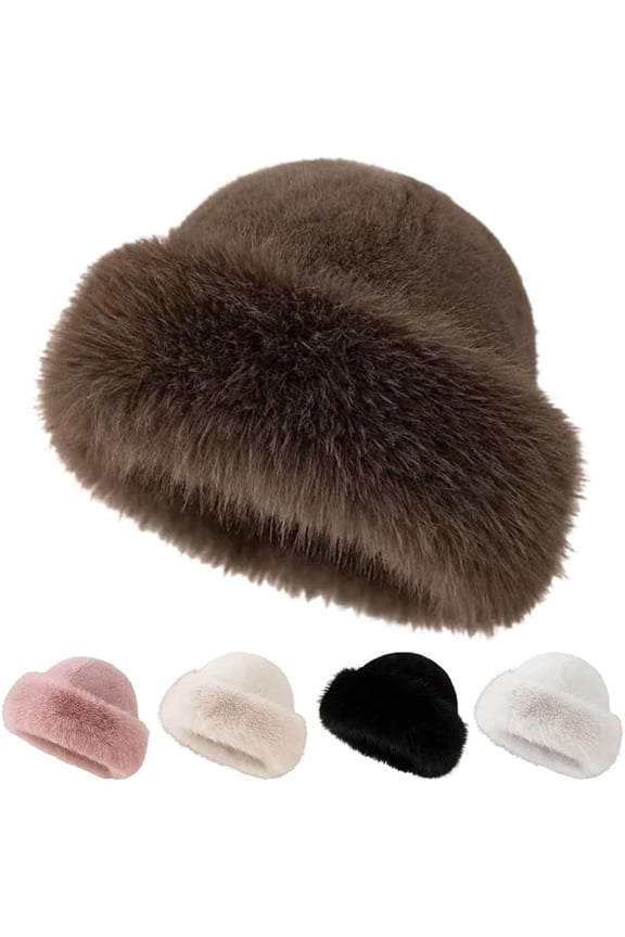 Wrongduck Women’s Winter Faux Fur Bucket Hat, 2026 Fluffy Fisherman Fuzzy Plush Hat with Ear Coverage, Warm Faux Mink Bucket Hat