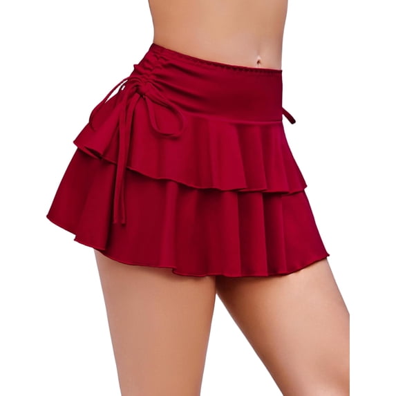 Carlikeit Women's Y2K Pleated Mini Skirt, Layered Ruffle Micro Skirt with Adjustable Drawstring Waist, Casual Short Skirt for Daily Wear and Festivals