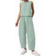 thumbnail image 1 of Carlikeit Womens 2 Piece Set Summer Plaid Sleeveless Top Wide Leg Pants Matching Lounge Outfit Cotton Beach Vacation Travel Casual Outfit 2026, 1 of 15