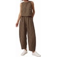 thumbnail image 1 of Carlikeit Womens 2 Piece Set Summer Plaid Sleeveless Top Wide Leg Pants Matching Lounge Outfit Cotton Beach Vacation Travel Casual Outfit 2026, 1 of 15