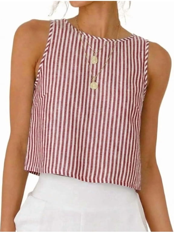 Wrongduck Womens Gingham Crop Tank Tops Sleeveless High Neck Plaid Button Back Summer Casual Beach Vacation Vest