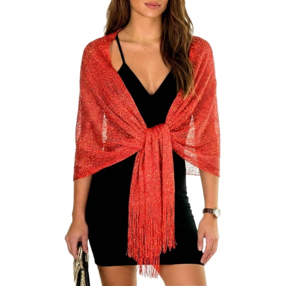 Wrongduck Womens Glitter Shawl Wrap Metallic Evening Scarf with Fringe and Buckle for Wedding Party Dresses