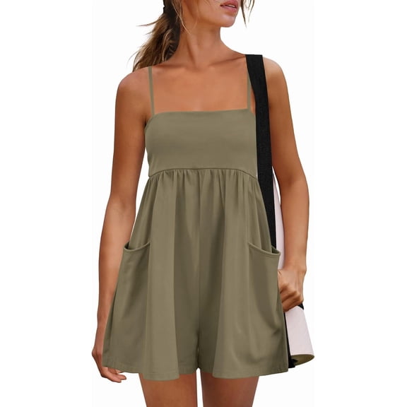 Wrongduck Womens Summer Romper Shorts Casual Sleeveless Wide Leg Jumpsuit Spaghetti Strap Athletic One Piece Vacation Outfit