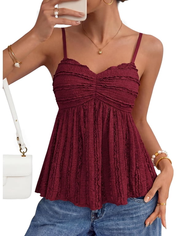 Wrongduck Womens V Neck Spaghetti Strap Tank Top Flowy Sleeveless Y2K Summer Going Out Cami Shirt 2026