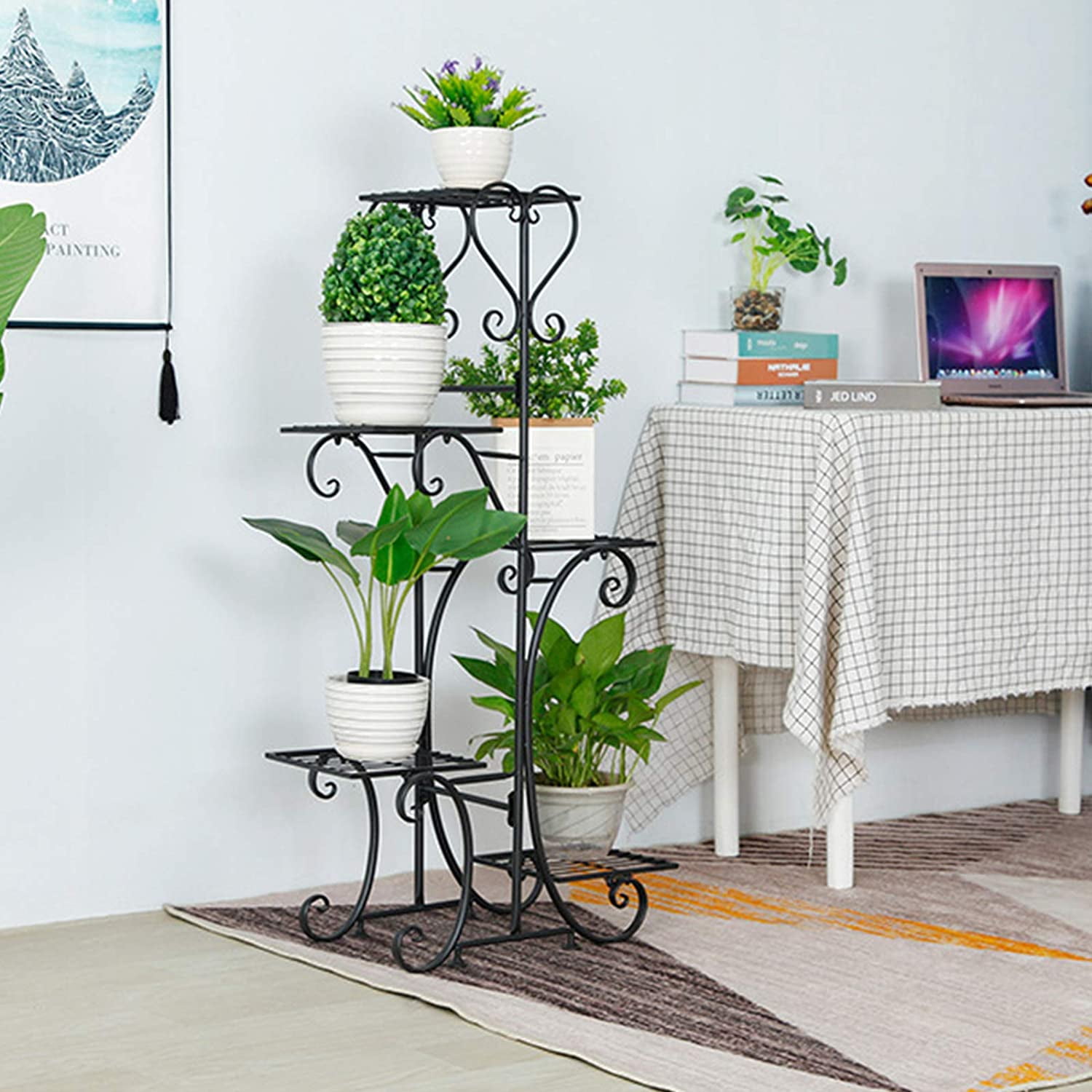 Kangtern 5Tier Wrought Iron Plant Stands for Outdoor Garden, Rust