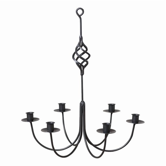 Wrought Iron 6-Arm Hanging Candelabra with Basket Rustic Home Decor