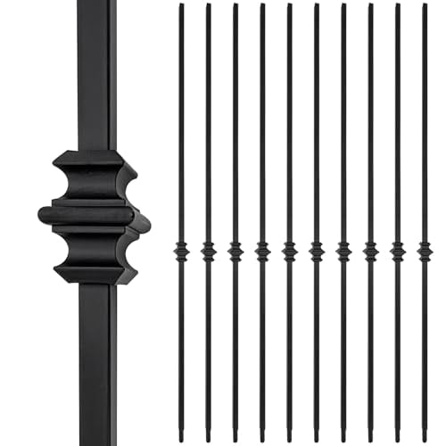 Wrought Iron Balusters (Set of 10),1/2 inch Hollow Single Knuckle Balusters,Decorative Metal Balusters Spindles for Decks,Spiral Stair Railing,Satin Black Metal Railing - D06$$Tools & Hardware Other