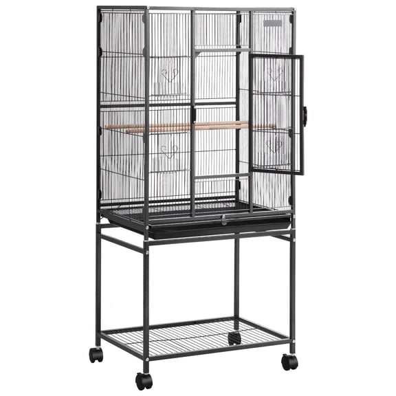 Wrought Iron Bird Flight Cage 24.6x16.7x53.9 Inch Flat Top Perches Slide-Out Tray Feeders Casters Parrot Cockatiels