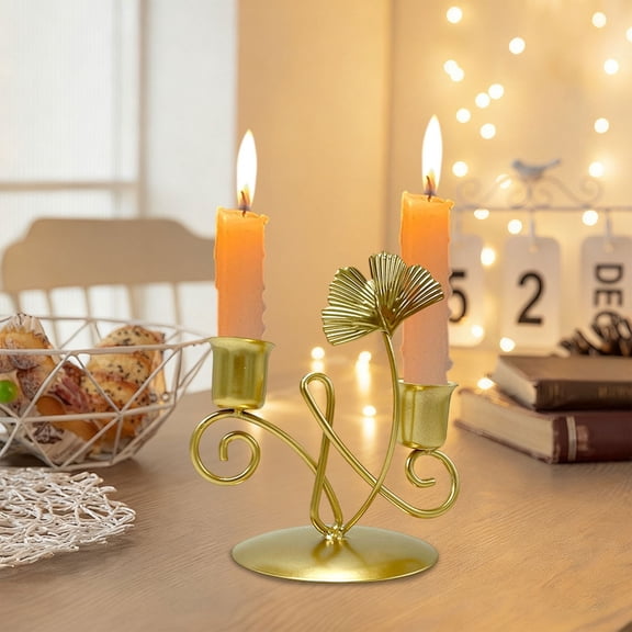 Wrought Iron Candlestick Holder | European Ginkgo Leaf Design | Gold or Black Metal | 5.12"x4.72" | Hand-Welded, Durable, Rustproof | Romantic Home Decor Accent for Bedroom, Restaurant, Bar