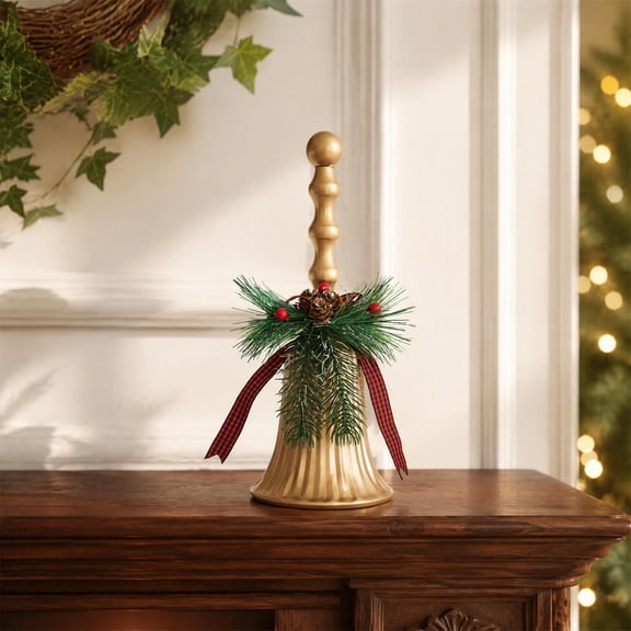 Wrought Iron Christmas Bell Tabletop Ornament Gold Wheat Bundle Style Festive Home Decor Centerpiece Accent