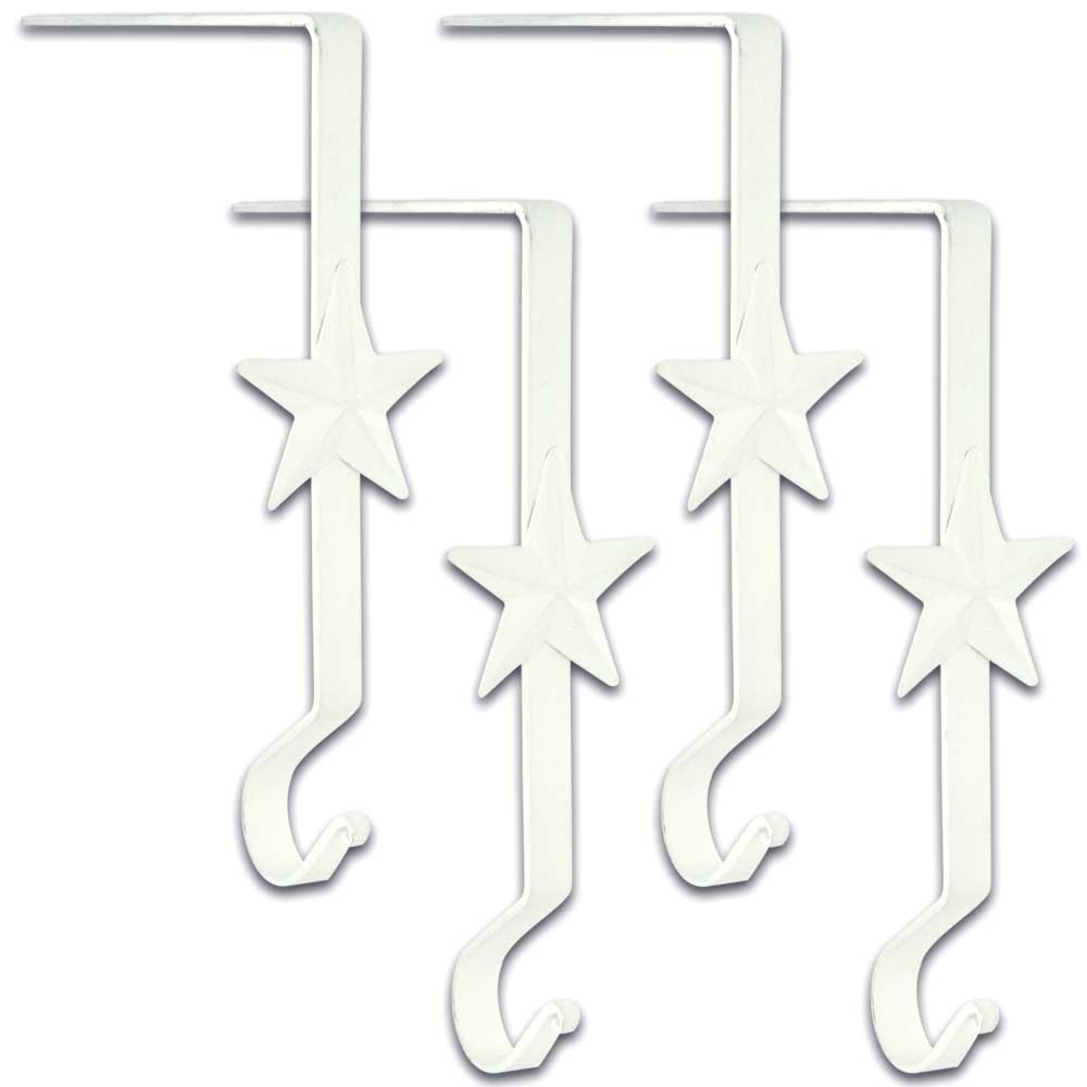 Wrought Iron Christmas Stocking Hanger 8"Star White (Set of 4) by