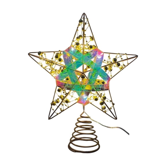 Wrought Iron Christmas Tree Topper Star Three-Dimensional Five-Pointed Star Decoration with LED Lights for Festive Holiday Tree Display and Home Decor