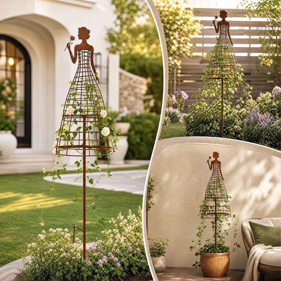 Wrought Iron Climbing Trellis Garden Bracket Outdoor Flower Stand Courtyard Balcony Potted Support Frame 33x6 in