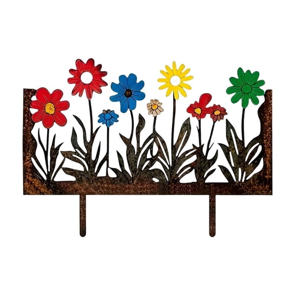 Wrought Iron Decorative Garden Fence Barrier for Pets & Small Animals - Rustproof, Flexible Installation, and Durable Outdoor Use - Panel with Ground Spike for Enhanced Stability,Multicolor