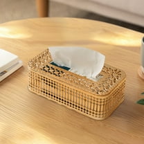 Wrought Iron Desktop Tissue Box Holder with Storage for Living Room and Bedroom in Gold