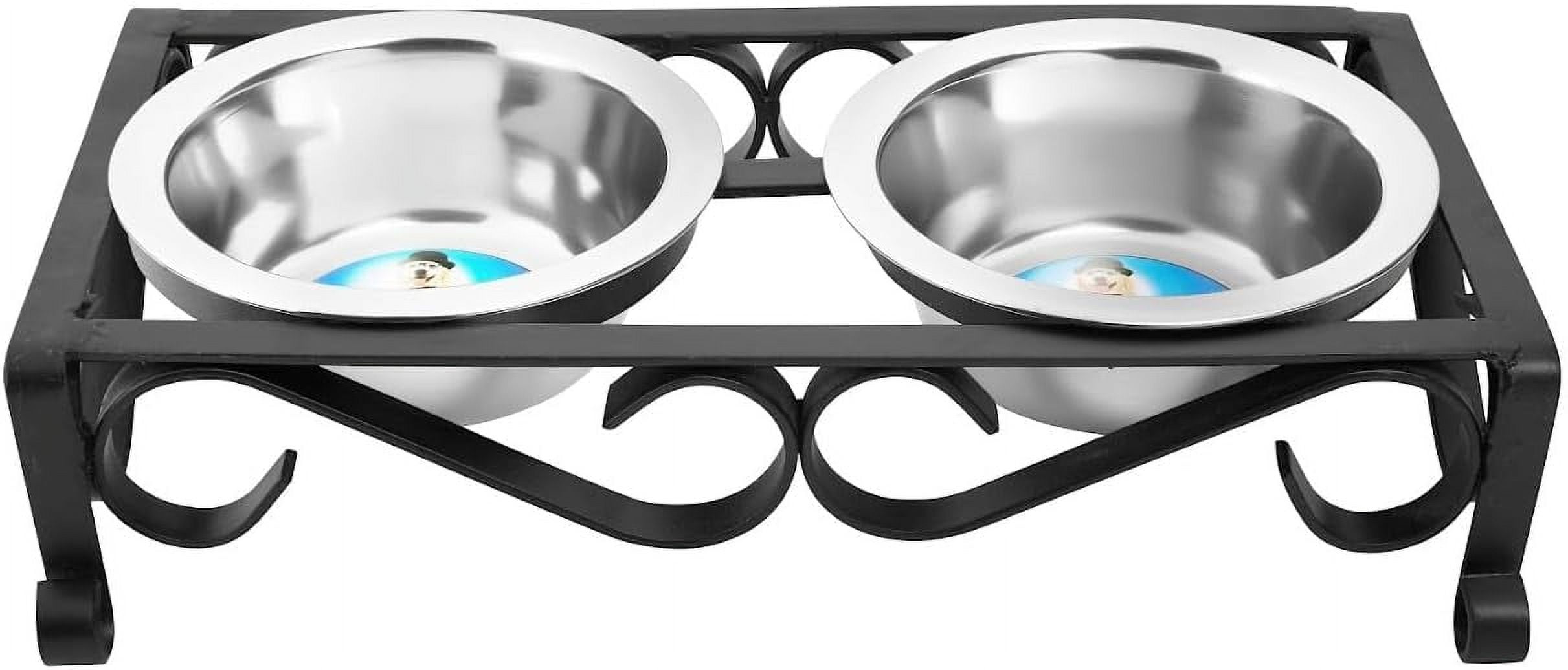 Wrought Iron Elevated Feeder with Two Stainless Steel Bowls for Dogs