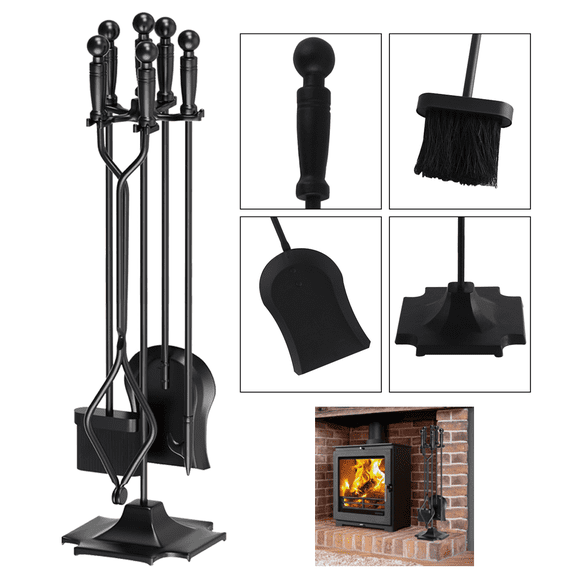 Wrought Iron Fireplace Fire Pit Tool Set 5PCS Tool Set Poker Broom Shovel Tongs