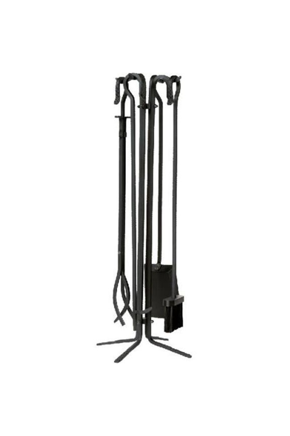 Wrought Iron Fireplace Tool Set, Black - 5 Piece