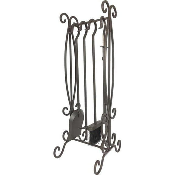 Wrought Iron Fireplace Tool Set, Bronze - 5 Piece
